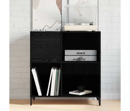 Ierakstu Skapīts Melna Ozola 84,5X38X89 Cm Inženierijas Koks Vidaxl