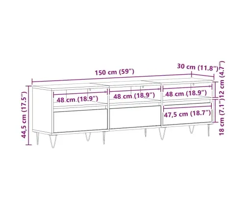 Televizoriaus Spintelė Juoda Ąžuolo 150 X 30 X 44.5 Cm Televizoriaus Spintelė Juoda Ąžuolo 150 X 30 X 44.5 Cm