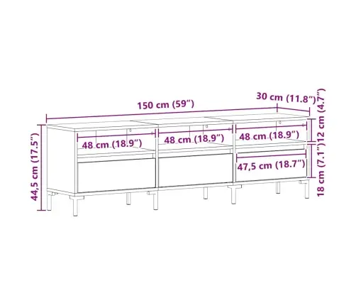 Tv Galds Melnā Ozolā 150X30X44,5 Cm Inženierijas Koks Vidaxl