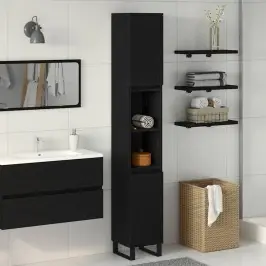 Vannas Istabas Skapītis Melns Ozolkoks 30 X 30 X 190 Cm Vidaxl