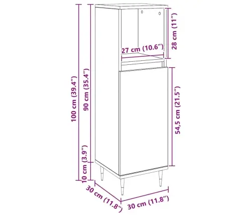 Vonios Spintelė Su Lentyna Juodas Ąžuolas 30 X 30 X 100 Cm