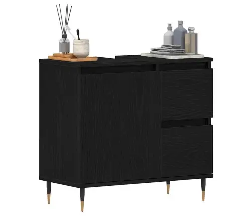 Vannasistabas Izlietnes Skapītis Melna Ozola 65X33X60 Cm Inženierijas Koks Vidaxl