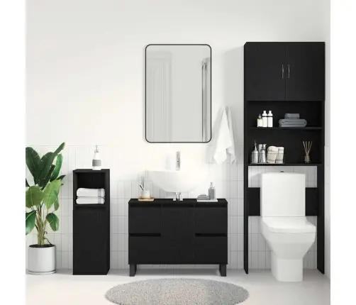 Vannas Istabas Izlietnes Skapīša Melns Ozols 80X33X60 Cm Inženierijas Koks Vidaxl