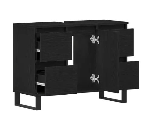 Vannas Istabas Izlietnes Skapīša Melns Ozols 80X33X60 Cm Inženierijas Koks Vidaxl