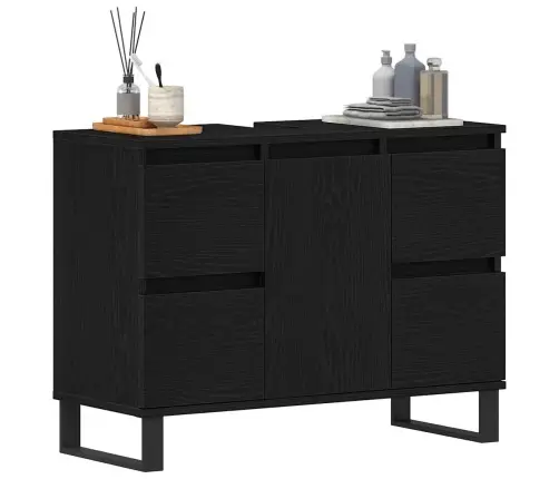 Vannas Istabas Izlietnes Skapīša Melns Ozols 80X33X60 Cm Inženierijas Koks Vidaxl