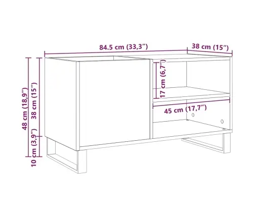 Ierakstu Skapis, Melnā Ozola Krāsā, Izmērs 84,5X38X48 Cm, Inženierijas Koks Vidaxl