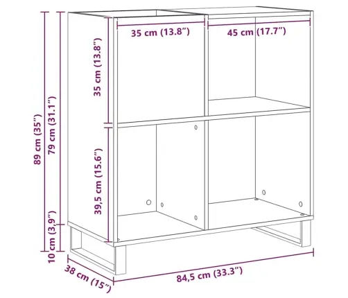 Rekordu Skapis Melnais Ozols 84.5X38X90 Cm Inženierijas Koks Vidaxl