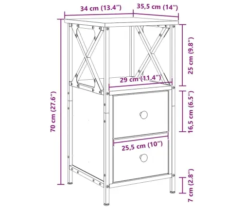 Naktinis Staliukas 2 Pcs Juoda Ąžuolo 34 X 35.5 X 70 Cm