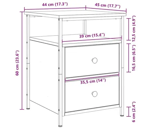 Naktinis Staliukas 2 Pcs Juoda Ąžuolo 44 X 45 X 60 Cm