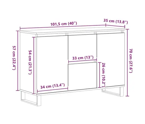Bufete Melna Ozola 104X35X70 Cm Inženierkoks Vidaxl