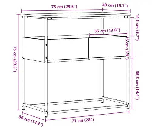 Konsoles Galds Vecā Koka 75X40X75 Cm Inženierijas Koks Un Tērauds Vidaxl