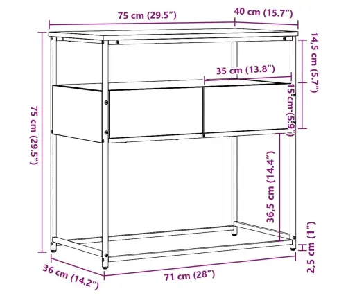 Konsolinis Stalas Su Stalčių Amatininkų Ąžuolas 75 X 40 X 75 Cm