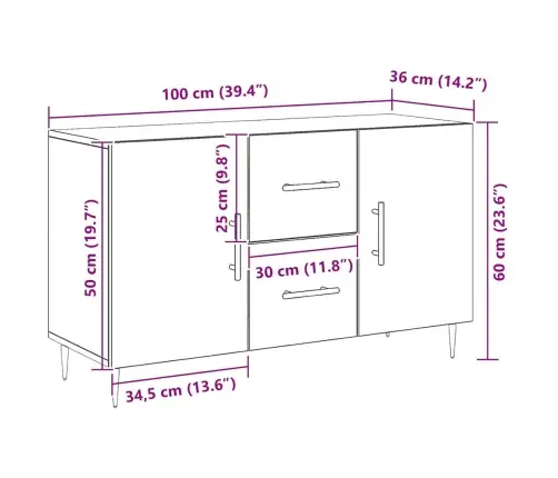 Sānu Galds Melns Ozols 100X36X60 Cm Inženierētā Koksne Vidaxl