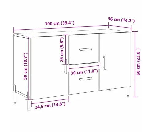 Bufete Melna Ozola 100X36X60 Cm Inženiertehniskā Koka Vidaxl