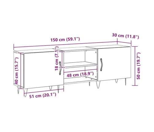 Tv Spintelių Komplektas Juodas Ąžuolas 150 X 30 X 50 Cm