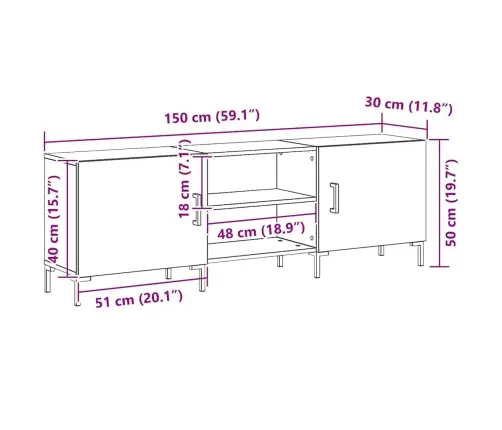 Tv Skapītis Melnā Ozola Krāsā 150X30X50 Cm Inženierijas Koks Vidaxl