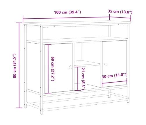 Bufete Vecs Koks 100X35X80 Cm Konstrukcija No Koksnes Un Tērauda Vidaxl