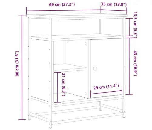 Sānu Skapītis Vecs Koks 69X35X80 Cm Inženierijas Koks Un Tērauds Vidaxl