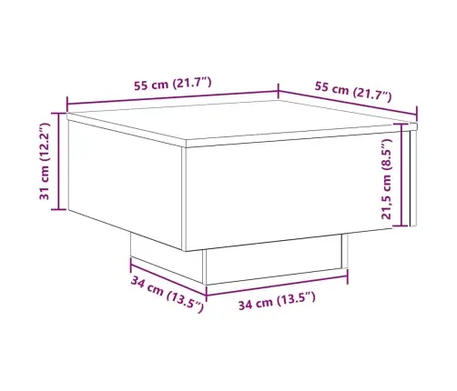 Kafijas Galdiņš Ar Led Gaismām Vēsturisks Koks 55X55X31 Cm Vidaxl