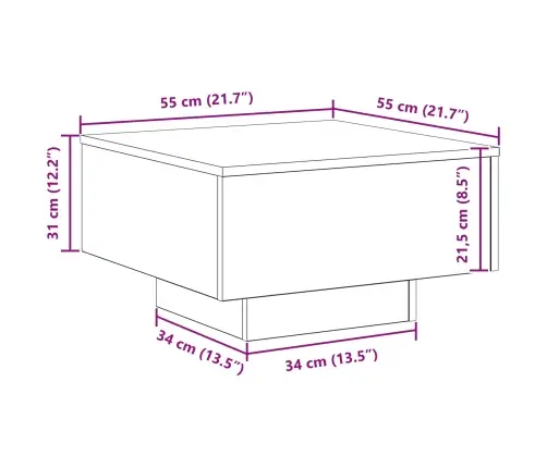 Kafijas Galds Ar Led Gaismām Melns Ozols 55X55X31 Cm Vidaxl