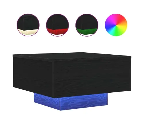 Kafijas Galds Ar Led Gaismām Melns Ozols 55X55X31 Cm Vidaxl