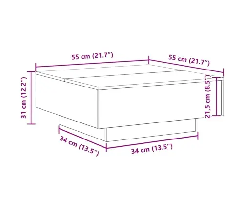 Kafijas Galds Ar Led Gaismām Vecs Koks 80X80X31 Cm Vidaxl