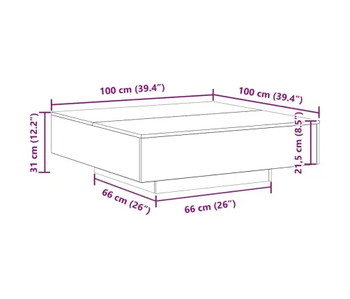 Kafijas Galdiņš Ar Led Gaismām, Vecs Koks 100X100X31 Cm Vidaxl