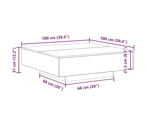 Kohvilaud Must Tamm 100 X 100 X 31 Cm Tehispuit