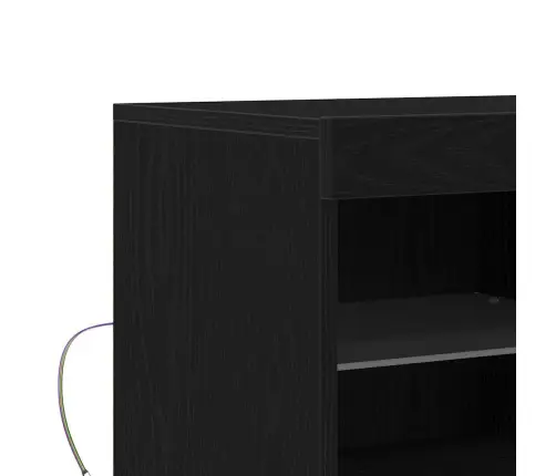 Blakus Galds Ar Led Gaismām Melns Ozols 81X37X67 Cm Vidaxl