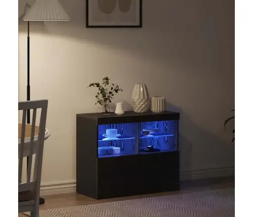 Blakus Galds Ar Led Gaismām Melns Ozols 81X37X67 Cm Vidaxl