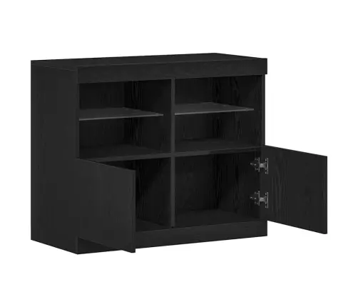 Blakus Galds Ar Led Gaismām Melns Ozols 81X37X67 Cm Vidaxl