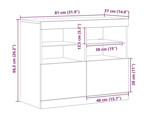 Blakus Galds Ar Led Gaismām Melns Ozols 81X37X67 Cm Vidaxl