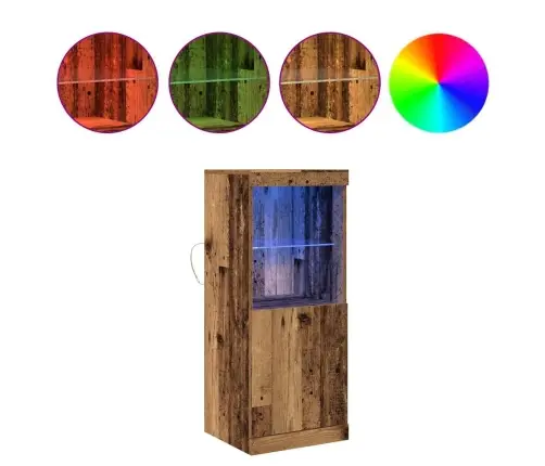 Sānu Galds Ar Led Apgaismojumu Vecā Koka 41X37X100 Cm Vidaxl