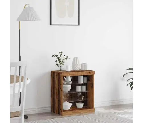 Sānu Galds Ar Led Gaismām Vecs Koks 60,5X37X67 Cm Vidaxl