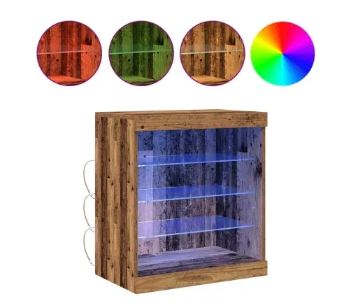 Sānu Galds Ar Led Gaismām Vecs Koks 60,5X37X67 Cm Vidaxl