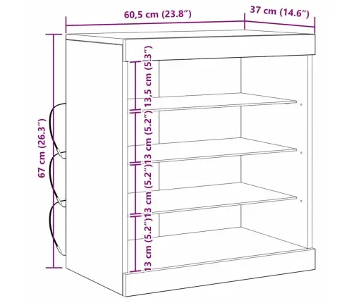 Bufete Ar Led Apgaismojumu, Rūpnieciskā Ozola, 60,5X37X67 Cm Vidaxl