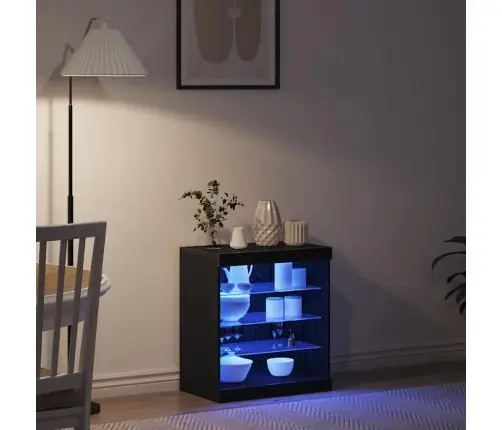 Bufete Ar Led Gaismām Melns Ozols 60,5X37X67 Cm Vidaxl
