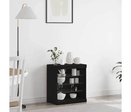 Bufete Ar Led Gaismām Melns Ozols 60,5X37X67 Cm Vidaxl