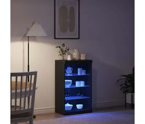 Sienas Skapītis Ar Led Gaismām Melns Ozols 60,5X37X100 Cm Vidaxl