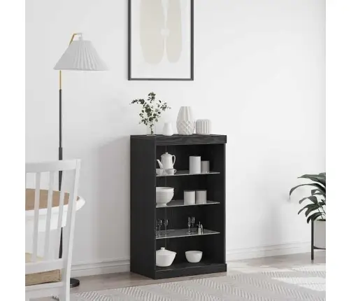 Sienas Skapītis Ar Led Gaismām Melns Ozols 60,5X37X100 Cm Vidaxl