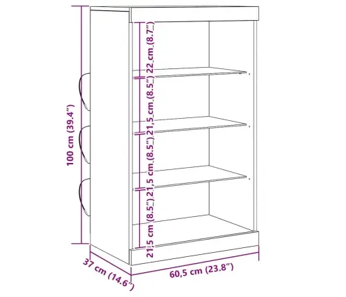 Sienas Skapītis Ar Led Gaismām Melns Ozols 60,5X37X100 Cm Vidaxl