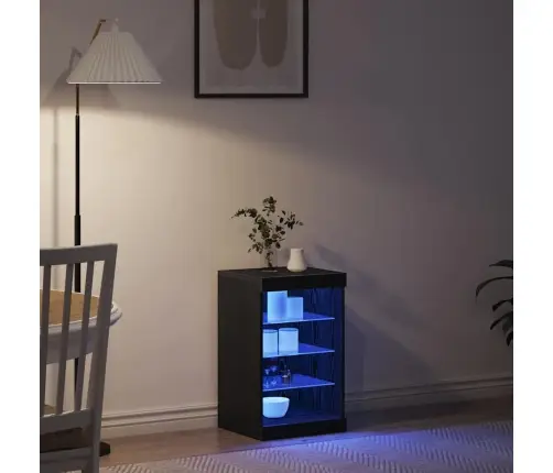 Kumodes Ar Led Gaismas Melns Ozols 41X37X67 Cm Vidaxl