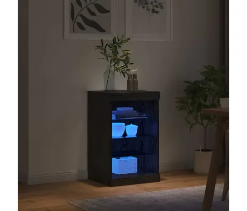 Kumodes Ar Led Gaismas Melns Ozols 41X37X67 Cm Vidaxl