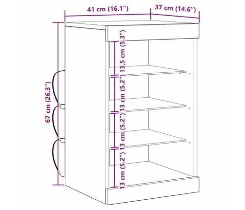 Kumodes Ar Led Gaismas Melns Ozols 41X37X67 Cm Vidaxl