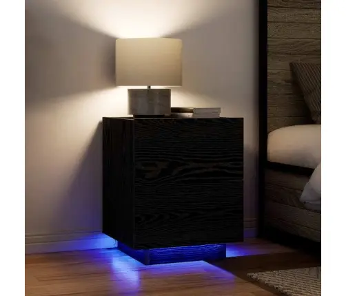 Naktsgaldiņš Ar Led Gaismām Melns Ozols 45X40X55 Cm Vidaxl