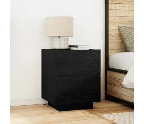 Naktsgaldiņš Ar Led Gaismām Melns Ozols 45X40X55 Cm Vidaxl