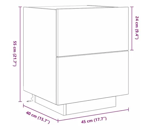 Naktsgaldiņš Ar Led Gaismām Melns Ozols 45X40X55 Cm Vidaxl