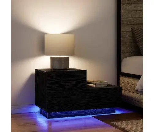 Naktsgaldiņš Ar Led Gaismām, Melna Ozola 70X36X40.5 Cm Vidaxl