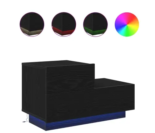 Naktsgaldiņš Ar Led Gaismām, Melna Ozola 70X36X40.5 Cm Vidaxl