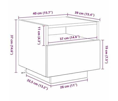 Naktsgaldiņš Ar Led Gaismām Vecs Koks 40X39X37 Cm Vidaxl